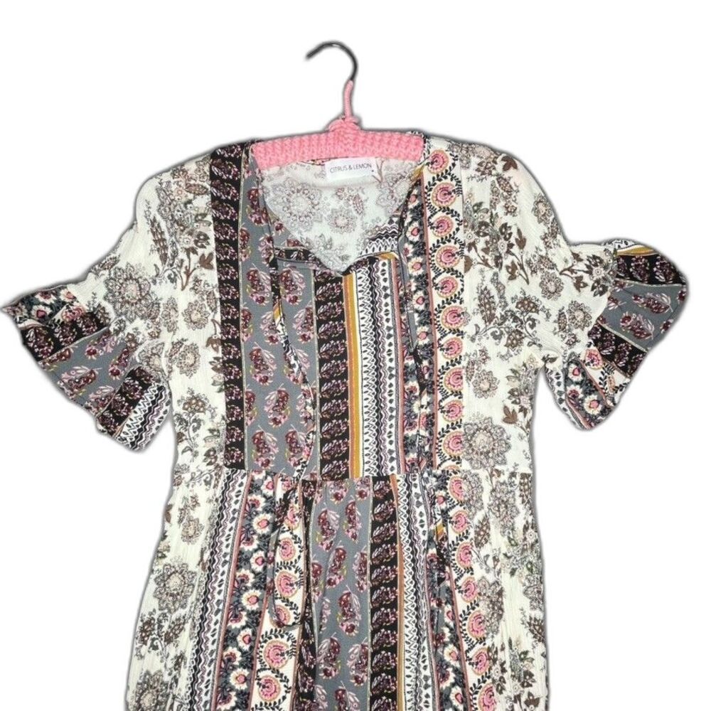 Citrus & Lemon Womens Cottagecore Dress Size Med Floral Boho Midi Flutter Sleeve